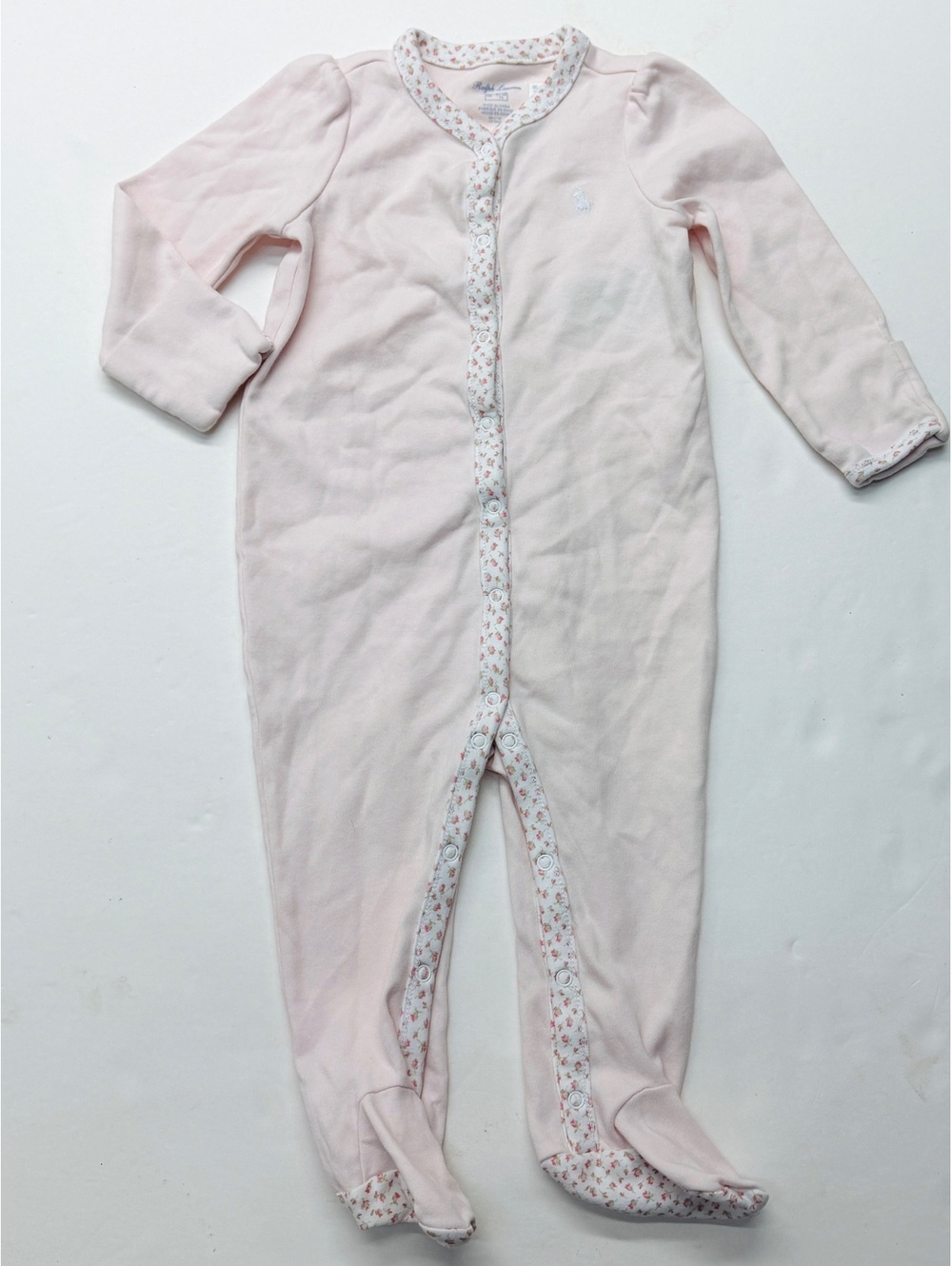 Ralph Lauren Baby Pink Footed Snap Sleeper Pajamas 9 Months